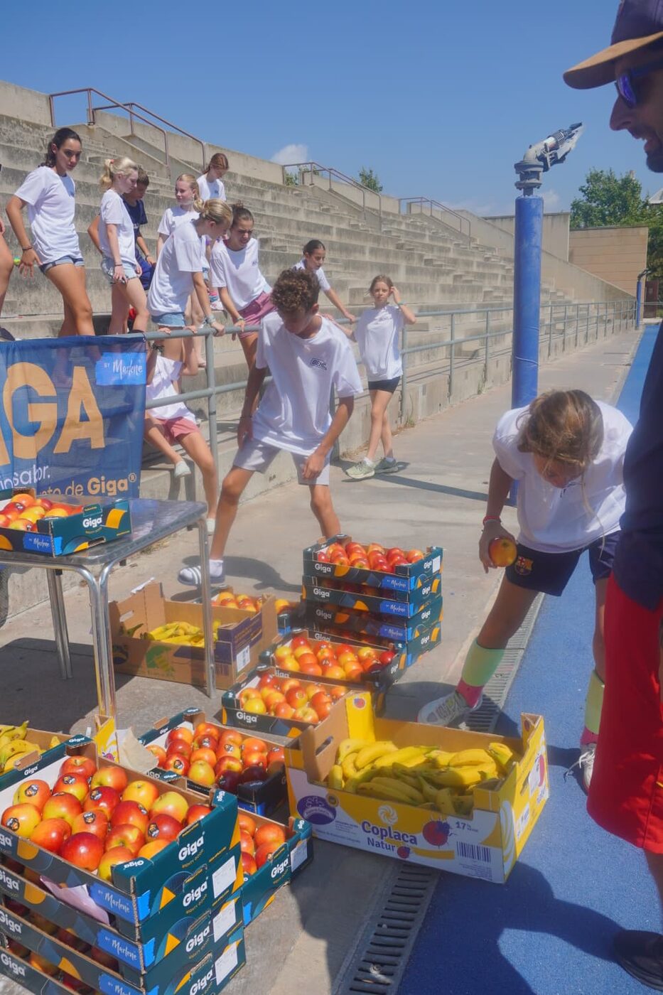 Reparto de fruta de refuerzo entre los jugadores